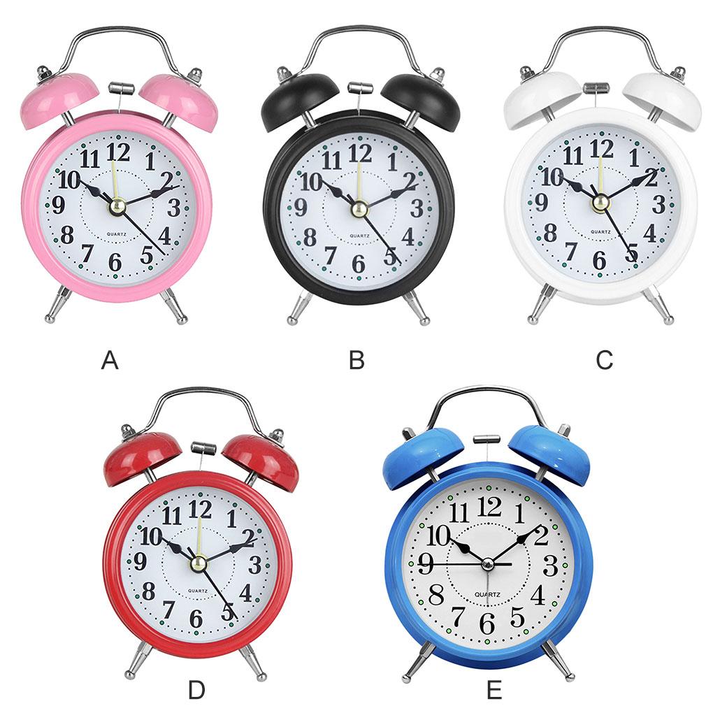 Retro Alarm Clock Mechanical Double Bell Home Office Desktop Metal Alarm Clock Desk Table Analog Clock Silent with Night Light