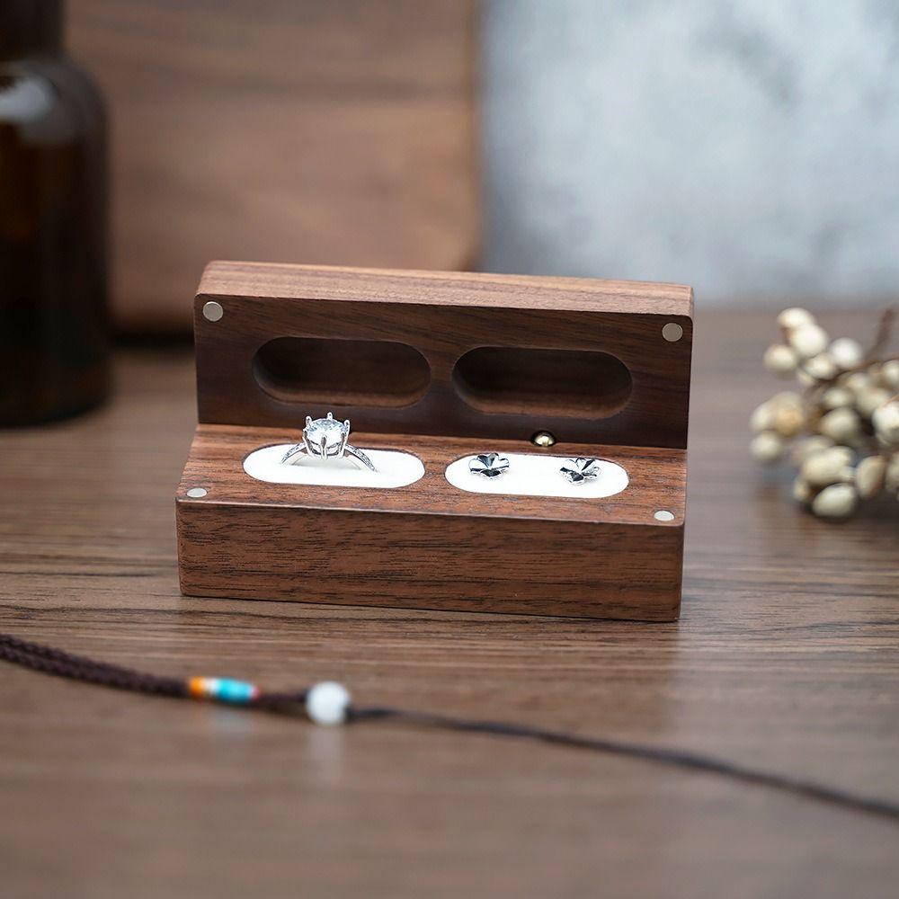 Walnut Wood Wedding Ring Case Portable Storage Box Rustic Jewelry Display Case Thanksgiving