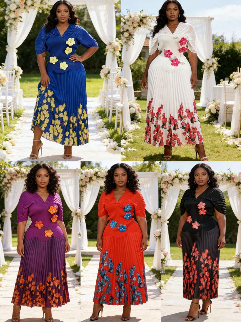 Элегантный набор Miyake Pleats Большого размера с рукавами-пузырями и цветочным дизайном со стразами