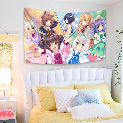 Кавайный аниме-гобелен Nekopara, напечатанный на стене, милый декор для комнаты, большая ткань для фона в общежитии, ткань для дивана, одеяло