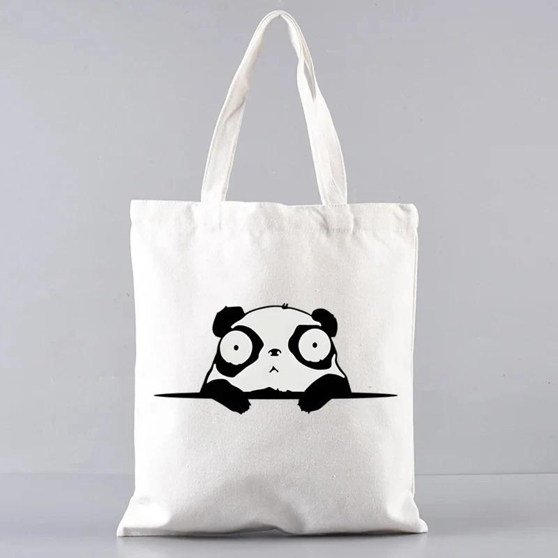 Cute Panda Canvas Shoulder Bag For Women Large Capacity Eco Friendly Tote For Travel And Shopping