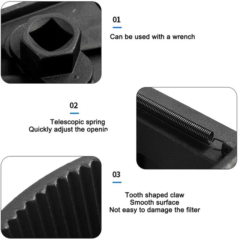 New Adjustable Two-Jaws Oil Filter Wrench Filter 60-80mm Filter Wrenches Remover Steel Fuel Cast Two-Claw Disassembly Tools