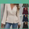Item Womens New Light Autumn Mature Commuting Style Slim Fit Waist Cinched French Lace Long Sleeved Waist Pinching Shirt