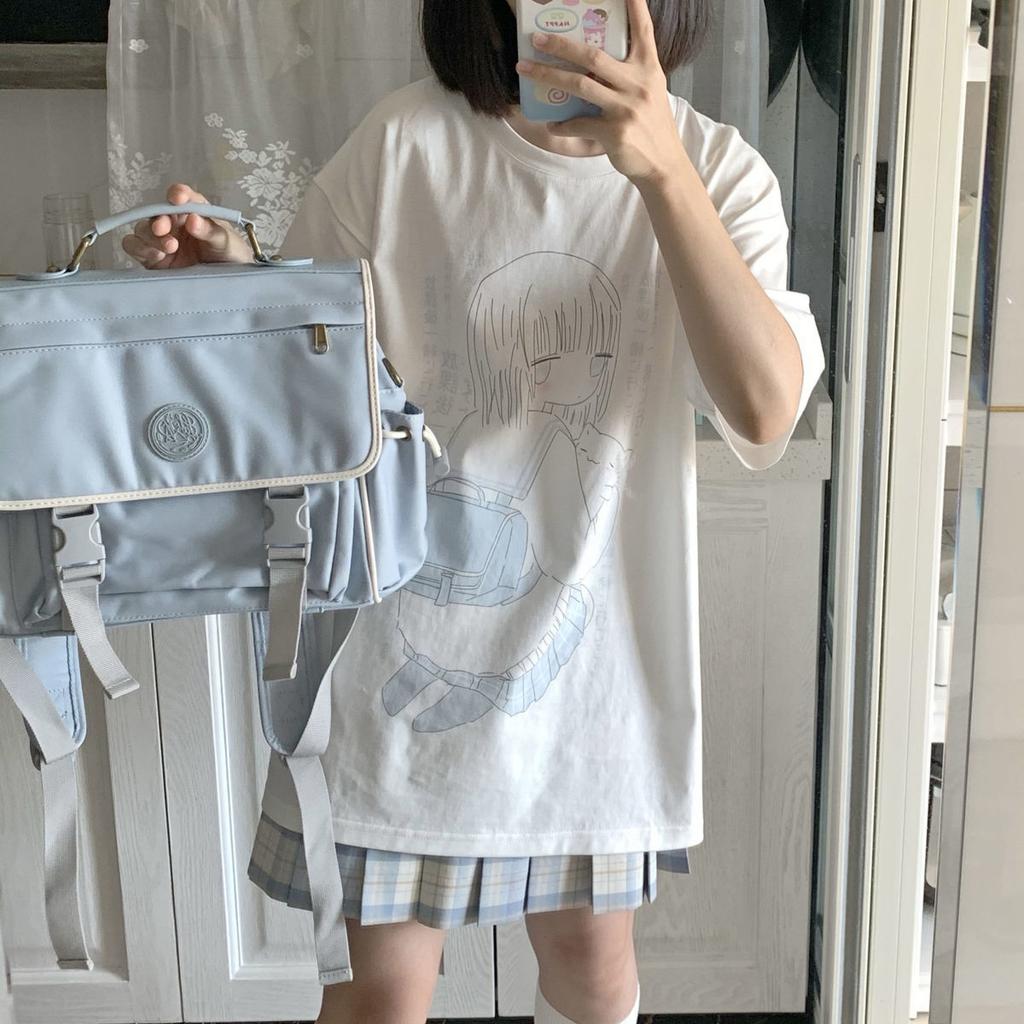 Japanese Kawaii Anime T Shirts Women Sweet Couples Cute Cartoon Print Tshirt Tees White Tops Summer