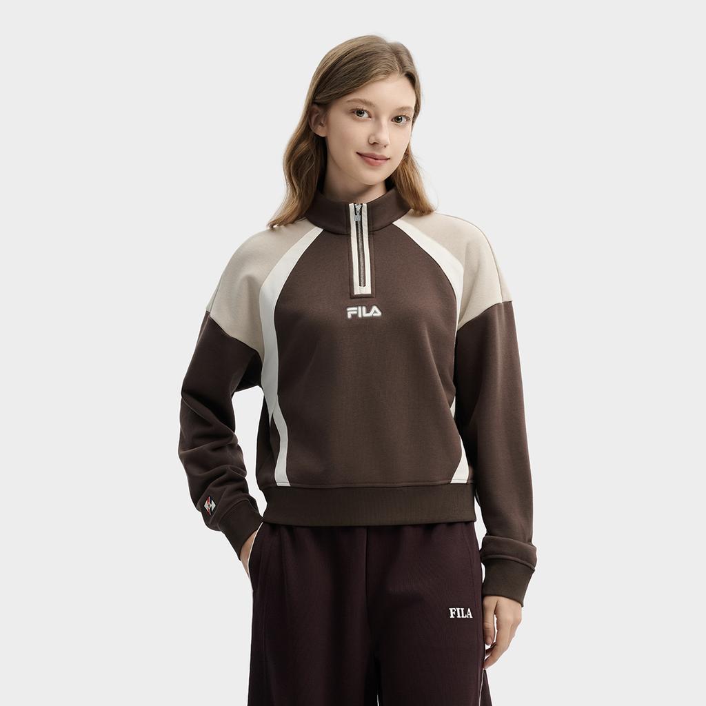 Fila Оригинальная Мода Ретро Спорт Кэжуал Индивидуальность Цветной Блок Удобный Универсальный Короткий Свободный Свитшот с Воротником-стойкой на Молнии до Середины F11W619211FBN