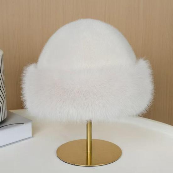Faux Fur Winter Bucket Hat Solid Color Soft Texture Thickened Warm Plush Hat Gentle Feel Winter Headwear