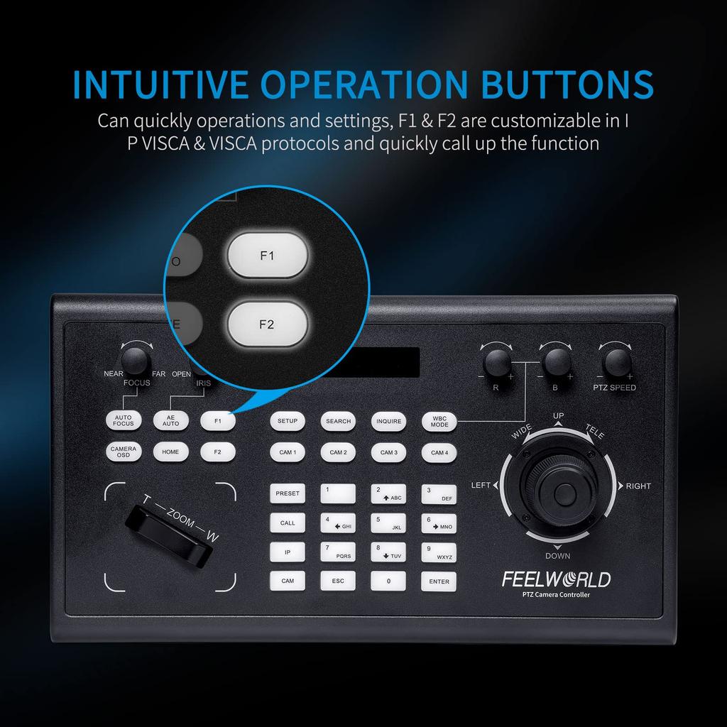 FEELWORLD KBC10 PTZ Camera Controller LCD Screen with Joystick and Keyboard Control PoE Supported for Live Streaming Church Conference