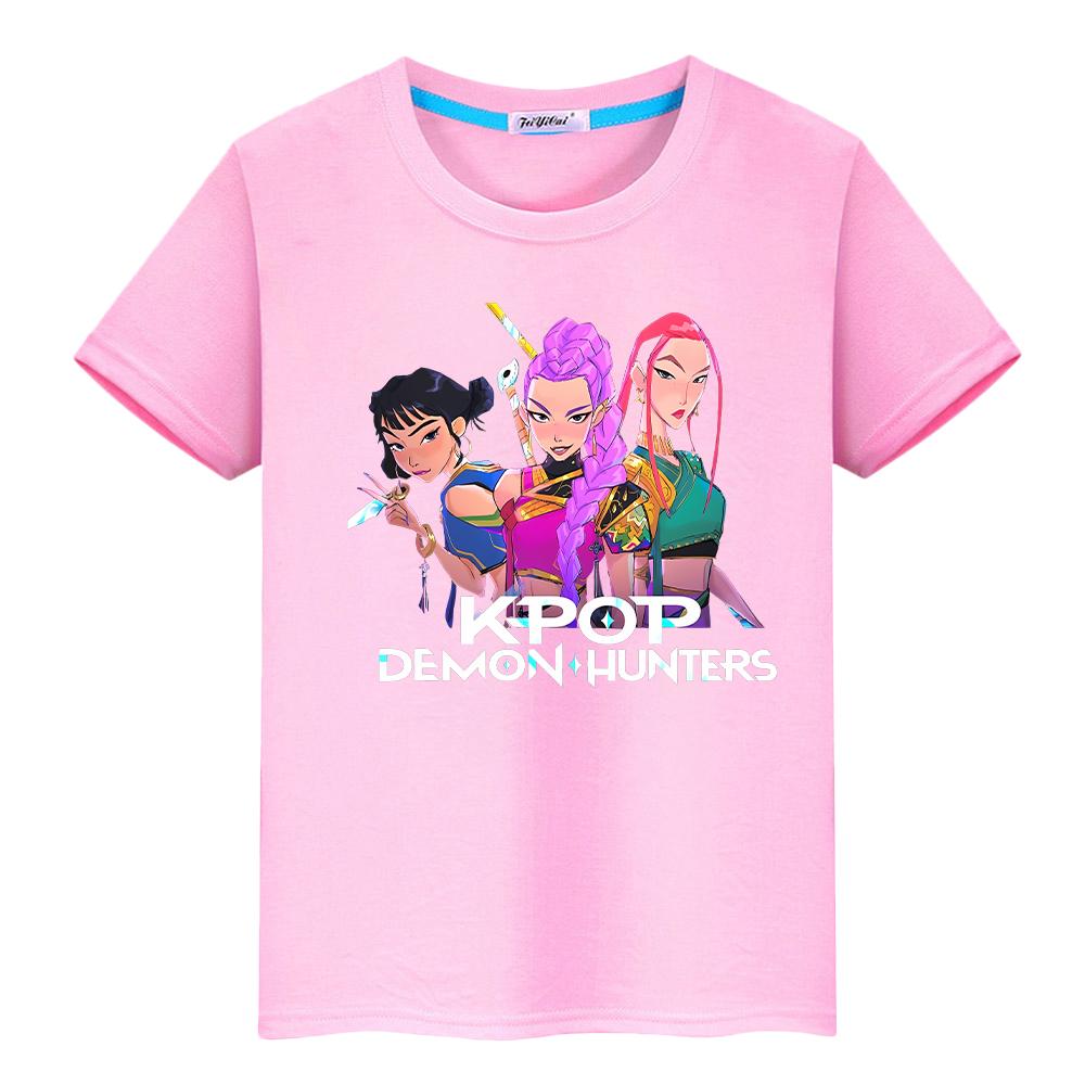 Kpop охотники на демонов Принт 100% хлопок Милые футболки y2k Рождественская футболка для детей мальчик 10 лет аниме Короткий Кавайные топы одежда для девочек