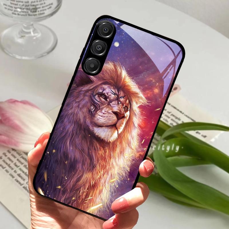 Чехол для Samsung A26 5G Жесткий ПК Закаленное Стекло Чехол для Телефона Для Samsung Galaxy A36 A56 5G Модный Животный Стеклянный Защитный Чехол
