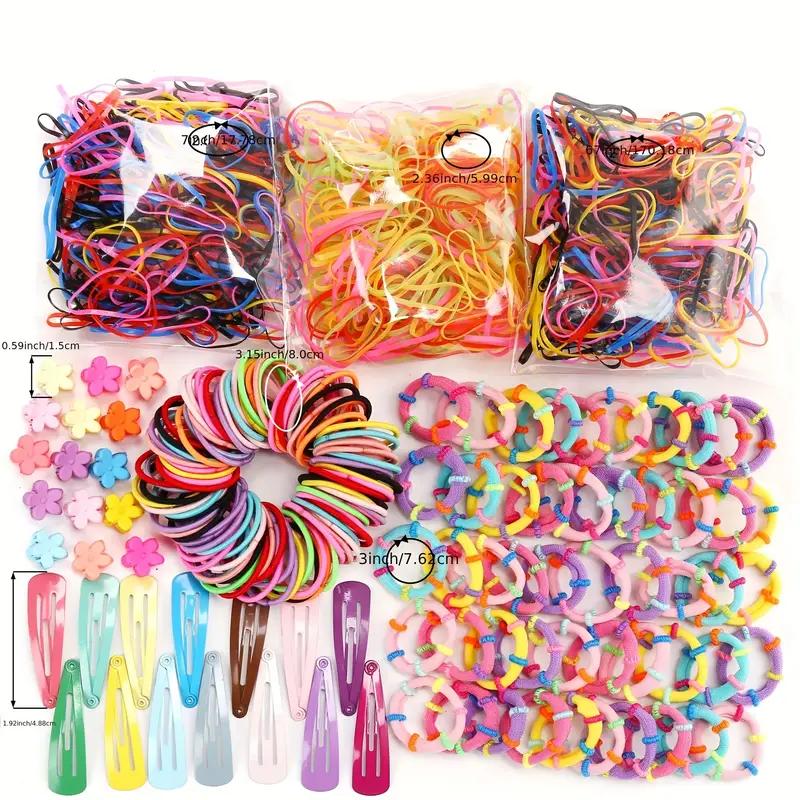 Набор из 1000 симпатичных эластичных резинок для волос и заколок - подходит для весны, лета, осени, зимы, идеальный подарок для женщин (Случайный цвет, без коробки)
