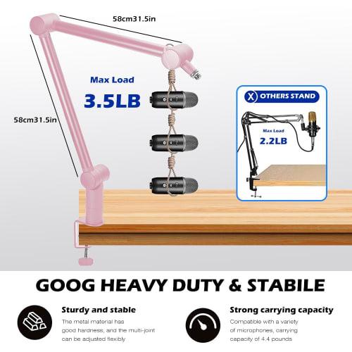 BOMGE Boom Arm Microphone Stand - Adjustable Heavy-Duty Suspension Boom Scissor Arm Stand with Cable Management Channel and Desk Clamp for Podcasting,