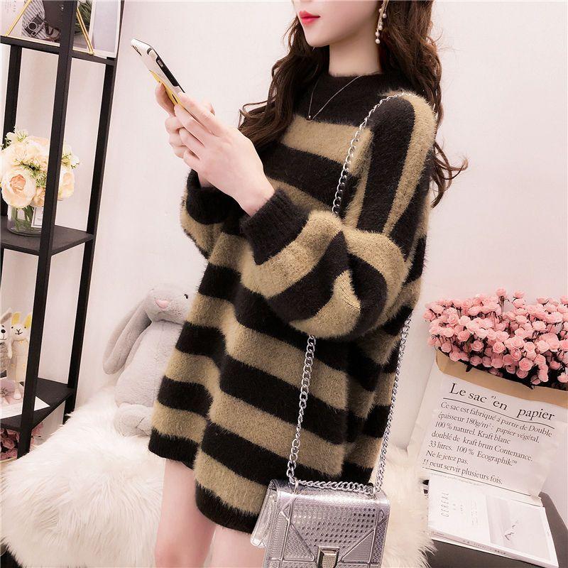 Норковый флисовый свитер, женский пуловер, 2023, повседневный свободный тонкий и теплый студенческий вязаный свитер с круглым вырезом и длинными рукавами, женские топы