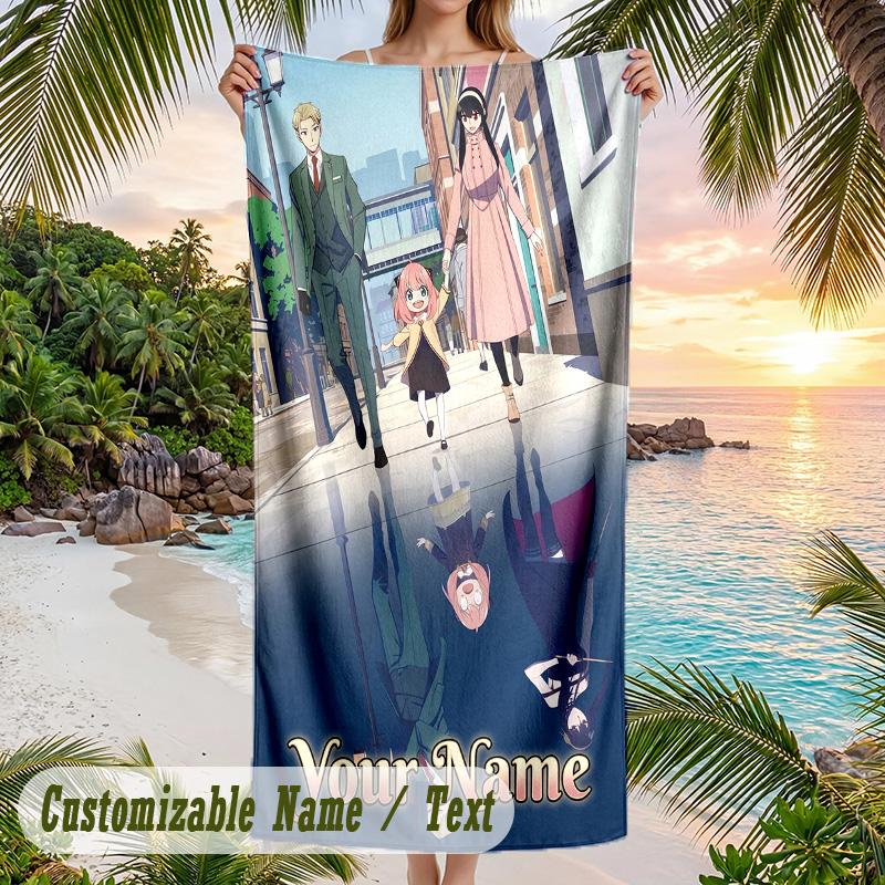 Spy × Family Beach Towel, Personalized Custom Name Text, Quick Dry Large Absorbent Towel For Beach Pool