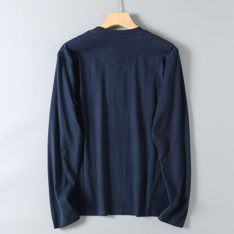 Export Surplus Washed Brushed Cotton Men's Autumn Vintage Print Round Neck Breathable Long-Sleeve T-Shirt