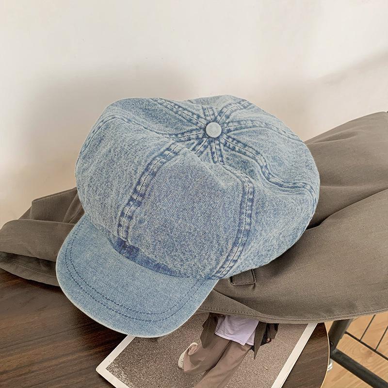 Женская шляпа художника в стиле ретро, ​​синяя шляпа, ковбойский берет, восьмиугольная шляпа, тонкая летняя выставка, маленькое лицо