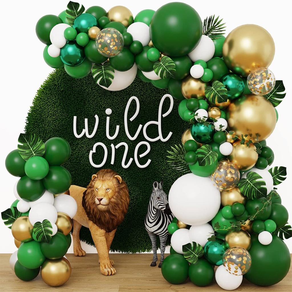 Macaron Green Balloon Arch Garland Kit Wild One Jungle Birthday Balloon Decoration Wedding Baby Shower 1st Birthday