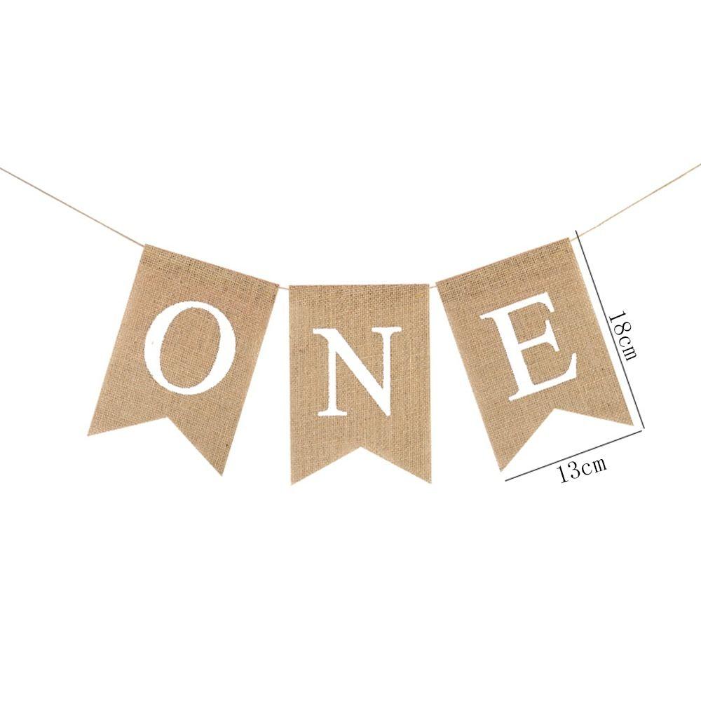 Festive Burlap ONE Garland Paper Baby First Party Decoration Chair Flag Banner Baby First Birthday