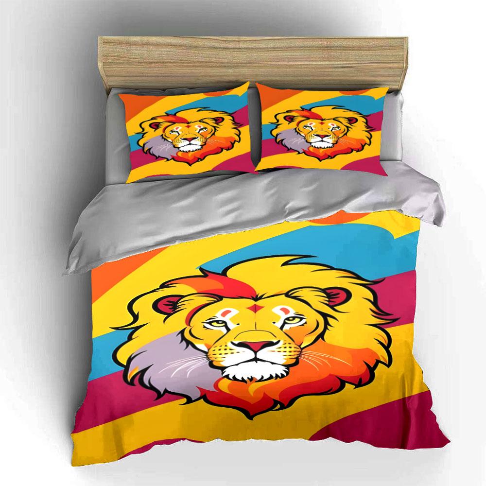 Colorful lion face motif. Bedding sets Duvet cover sets Duvet covers Pillowcases(1*Duvet Cover 2*Pillowcases without duvet insert)
