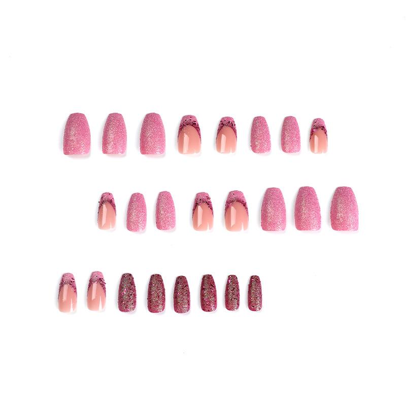 24 шт. пудра для ногтей фиолетовые блестки французский нейл-арт носимые наклейки для ногтей готовый съемный ноготь