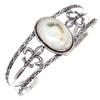 White Solar Quartz Gemstone Silver Jewelry Cuff Bracelets 7''Adjustable