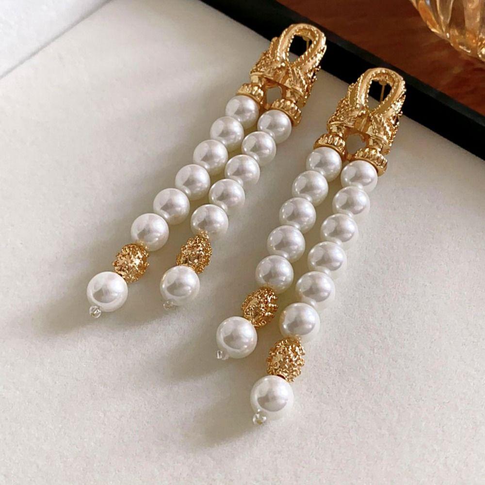 Имитация жемчуга Двойной ряд жемчужных кисточек Серьги Великолепные серьги-гвоздики Ювелирные подарки