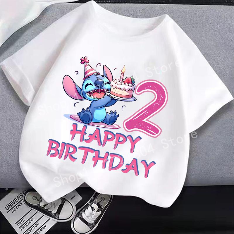 Футболка с номером Stitch, короткий рукав, мультяшный принт, круглый вырез, одежда для девочек, милые хлопковые аниме топы, модные подарки на день рождения