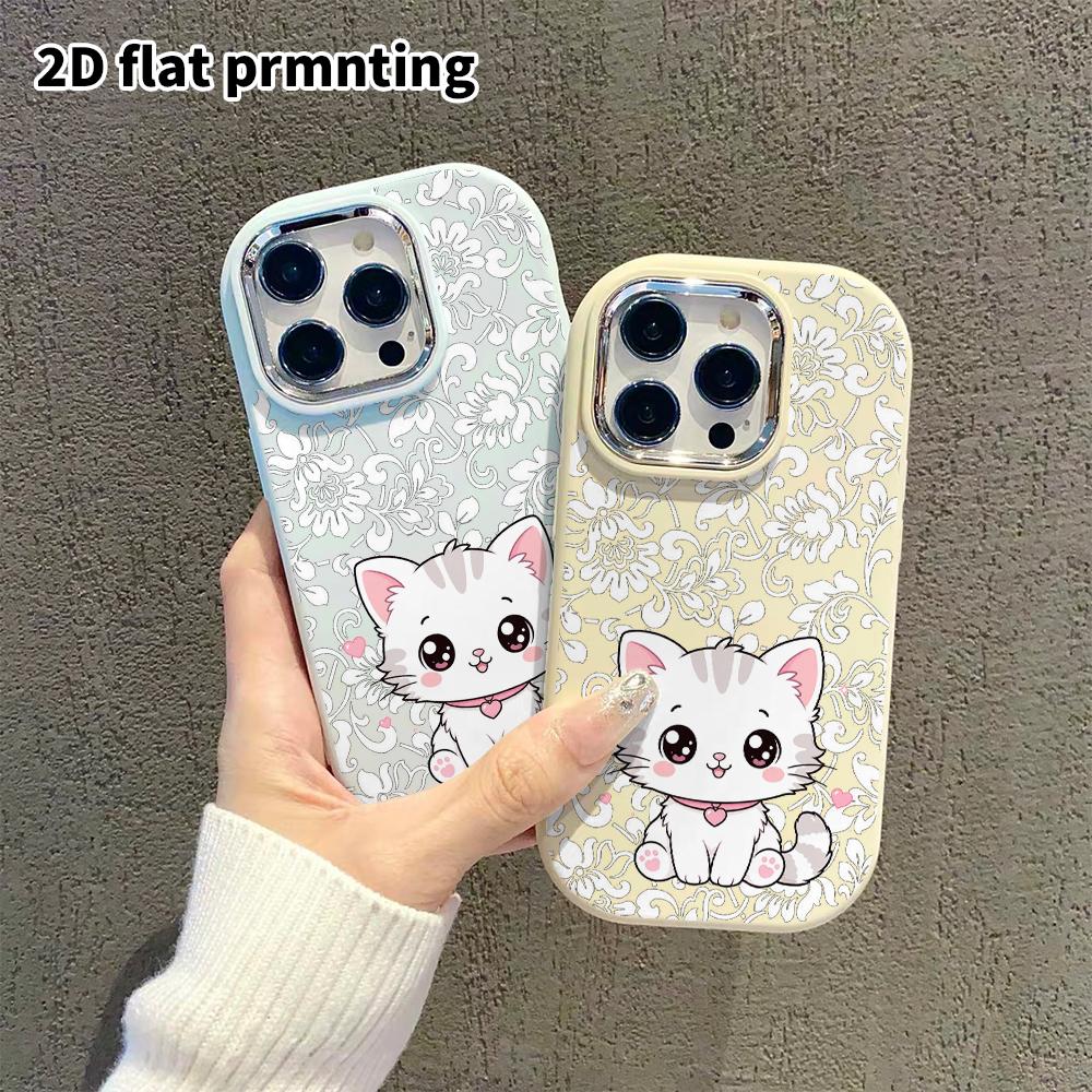 Phone Case: 2D flat design suitable for iPhone 18 17 16 15 14 13 Pro, couple style, little white cat, Christmas and Halloween gifts