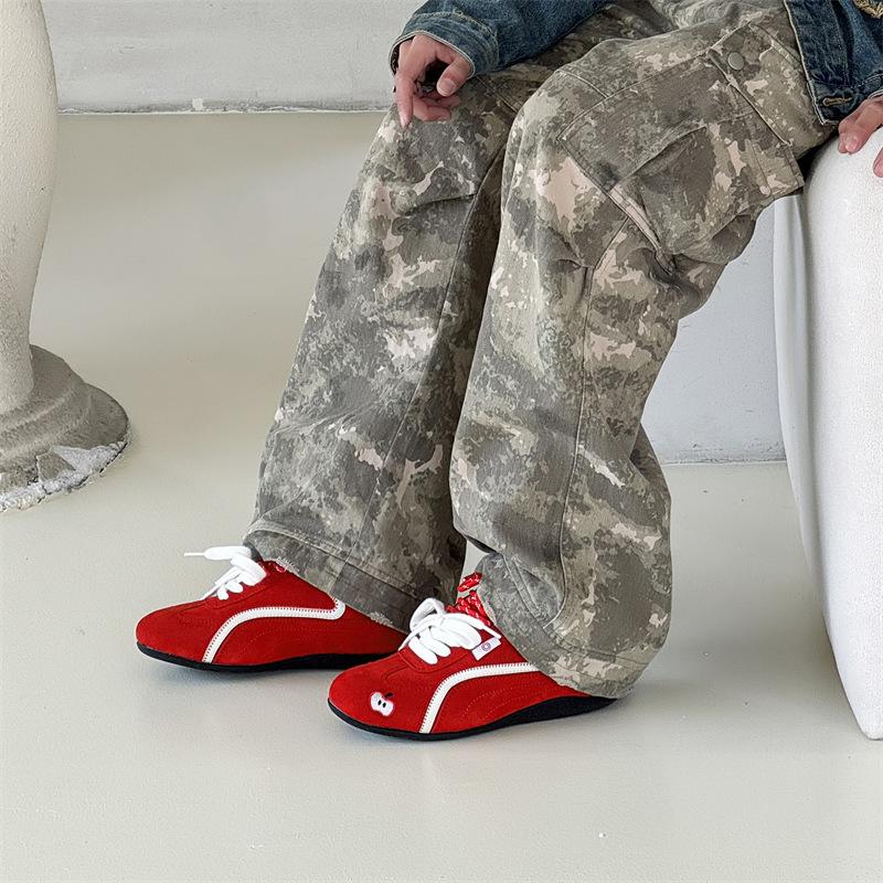 Нишевые ретро красные тонкоподошвенные яблочные туфли мужские пара шнурков универсальные спортивные и повседневные на плоской подошве парные немецкие тренировочные туфли