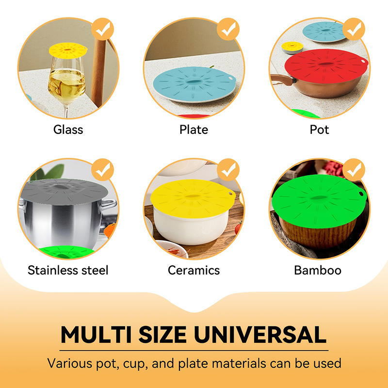 5pcs Reusable Universal Silicone Leak Proof Fresh-keeping Lid Easy Sealer Bowl Can Pan Pot Anti Overflow Cover Kitchen Cookware Accessories