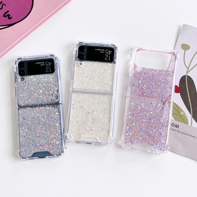 Для Samsung Galaxy Z Flip 4 3 Прозрачный блестящий чехол с блестками, прозрачная противоударная жесткая задняя крышка для Samsung Z Flip4 Zflip3, чехол