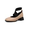 Fashion Autumn 4.5cm Comfortable Mid Heel Elastic Strap Single Shoes Solid Color Square Toe Shallow Mouth Casual Commuting Women Shoe 48