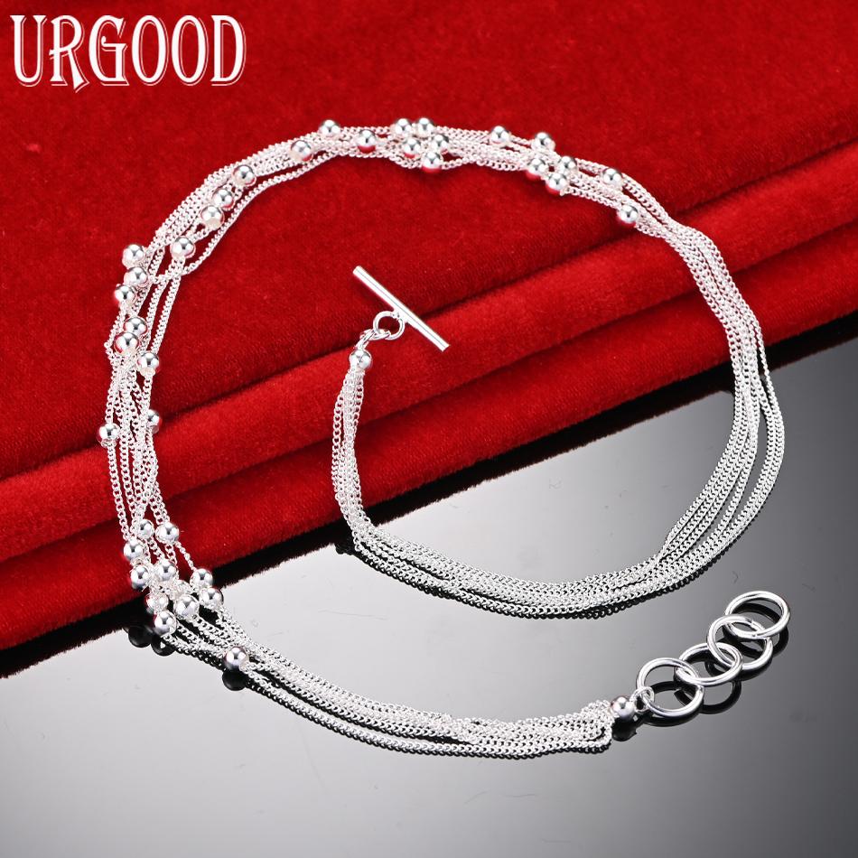 Свадебные украшения из стерлингового серебра 925 пробы, многорядное ожерелье из бусин