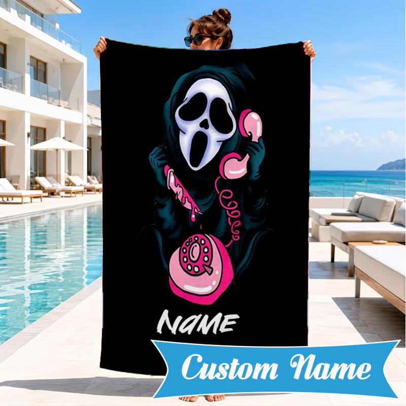 Custom Name Horror Movie Characters Beach Towel Microfiber Beach Towel, Lightweight and Quick-Dry, for Summer Travel, Swimming Pool Gift
