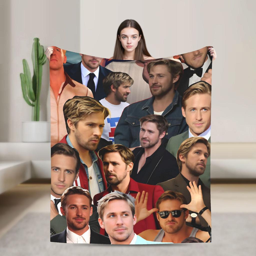 Ryan Gosling Collage Warm Soft Blanket Funny Travel Office Throw Blanket Couch Bed Flannel Bedspread Sofa Bed Cover
