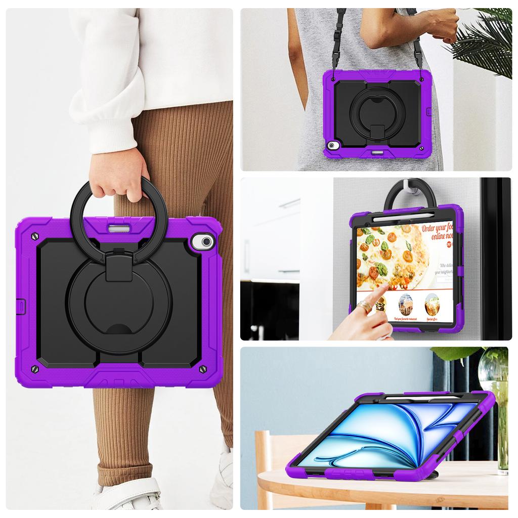 Для iPad Эйр 13 (2025)/(2024) Чехол для планшета из ПК+силикона с подставкой, ремешком