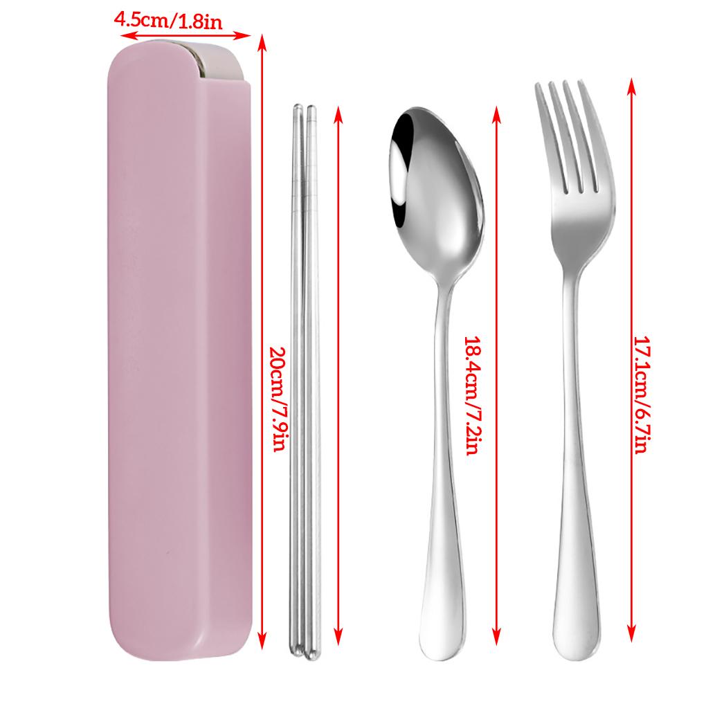 2 шт. портативный набор палочек для еды ложек из нержавеющей стали для студентов с ящиком для хранения узор розовый