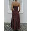 Womens Polka Dots Strapless Summer Dresses, Elastic Back Smocked Beach Vacation Outfits Vintage Elegant Maxi Dress