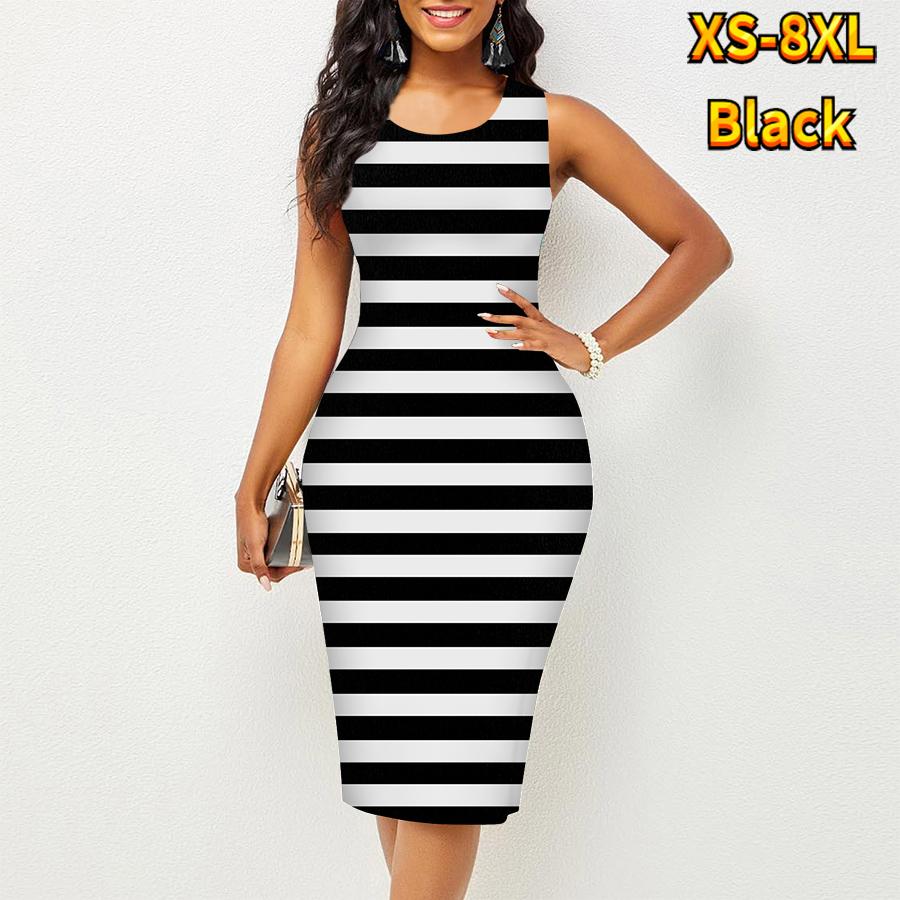 Women's Dress Sling SummerHorizontal Stripes Print Dresses Tight Sleeveless Slim Fit Sexy Fashion Top Clothing