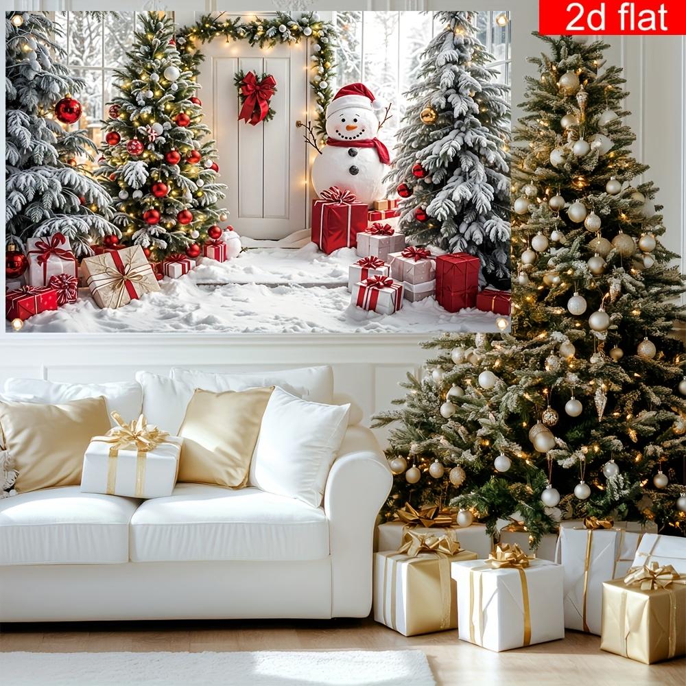 2D flat banner, 1 piece, Merry Christmas photography background banner, joyful snowman Christmas tree pattern