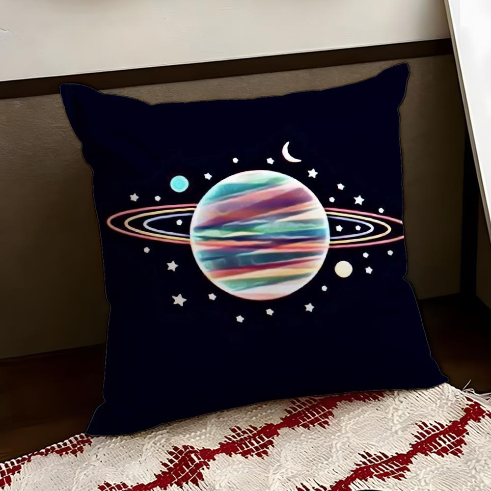 Orbiting Cartoon Planet Cushion Cover Reversible Soft Durable Pillow Cover Home  Car MultiScene Use for Daily Comfort