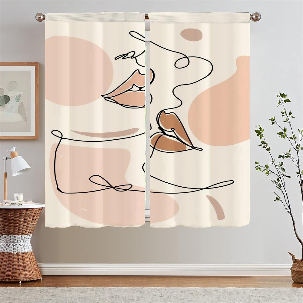 Abstract Line Pattern Kitchen Curtain Tiebacks Bedroom Blackout Curtains for Living Room Window Curtains Salon 2 Pieces Blinds