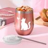 Livole Cat Gift for 350ml Stainless Steel Tumbler with Lid and Perfect for Day or Retirement Women, Straw, Insulated, Mother's (Rose Gold)