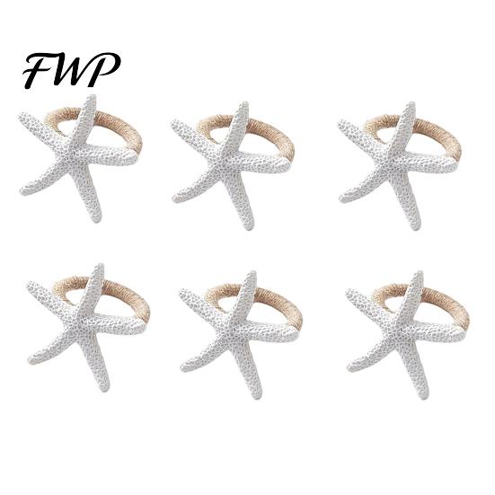 Summer Dinner Napkin Holders 6Pcs Coastal Starfish Rings Rustic Holiday Seaside Party for Beach House Mediterranean Table Decor