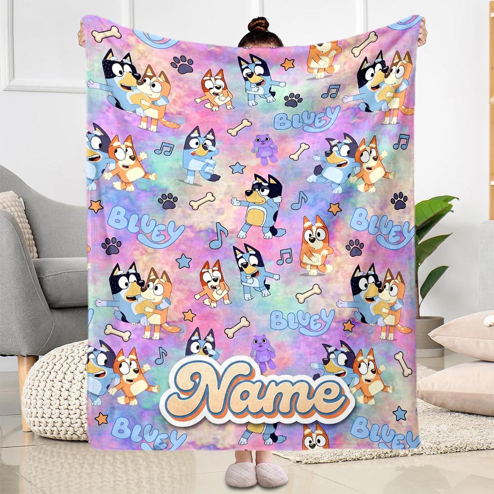 Bluey Bingo Adventure Customize Text Blanket Gift Personalized Blanket Comfortable Throw For Office Chair Office Picnics Sofa for All Occasions