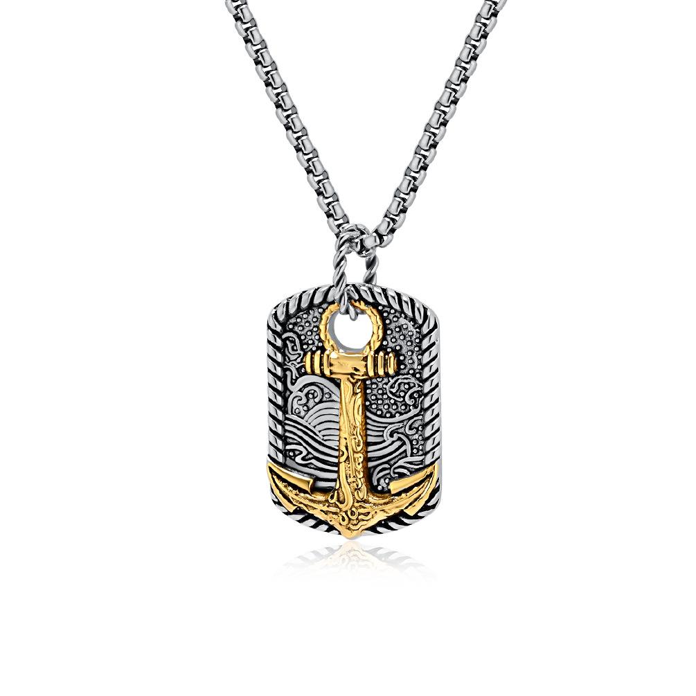 European and American Retro Boat Anchor Titanium Steel Necklace Men's Niche Personality Wave Boat Anchor Stainless Steel Pendant Sweater Chain