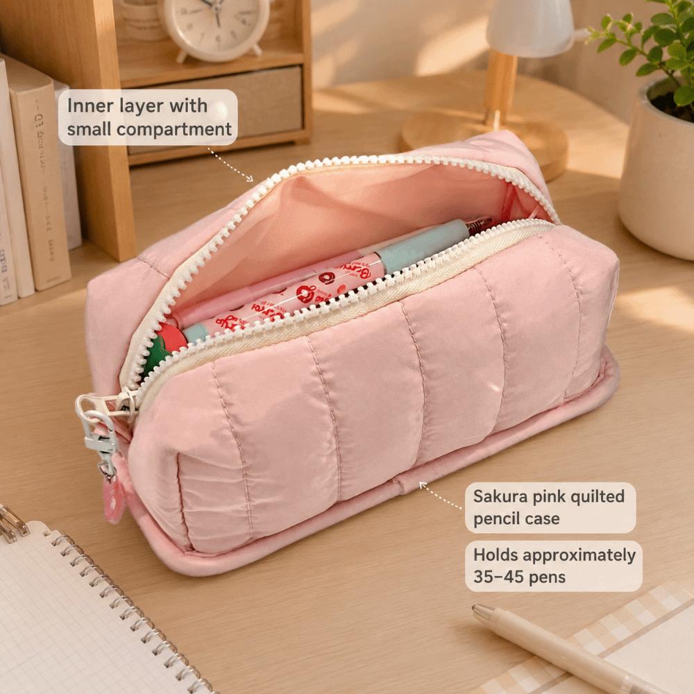 Large Capacity Pen Bag Solid Color Stationery Bag Portable Pencil Pouch  Gift