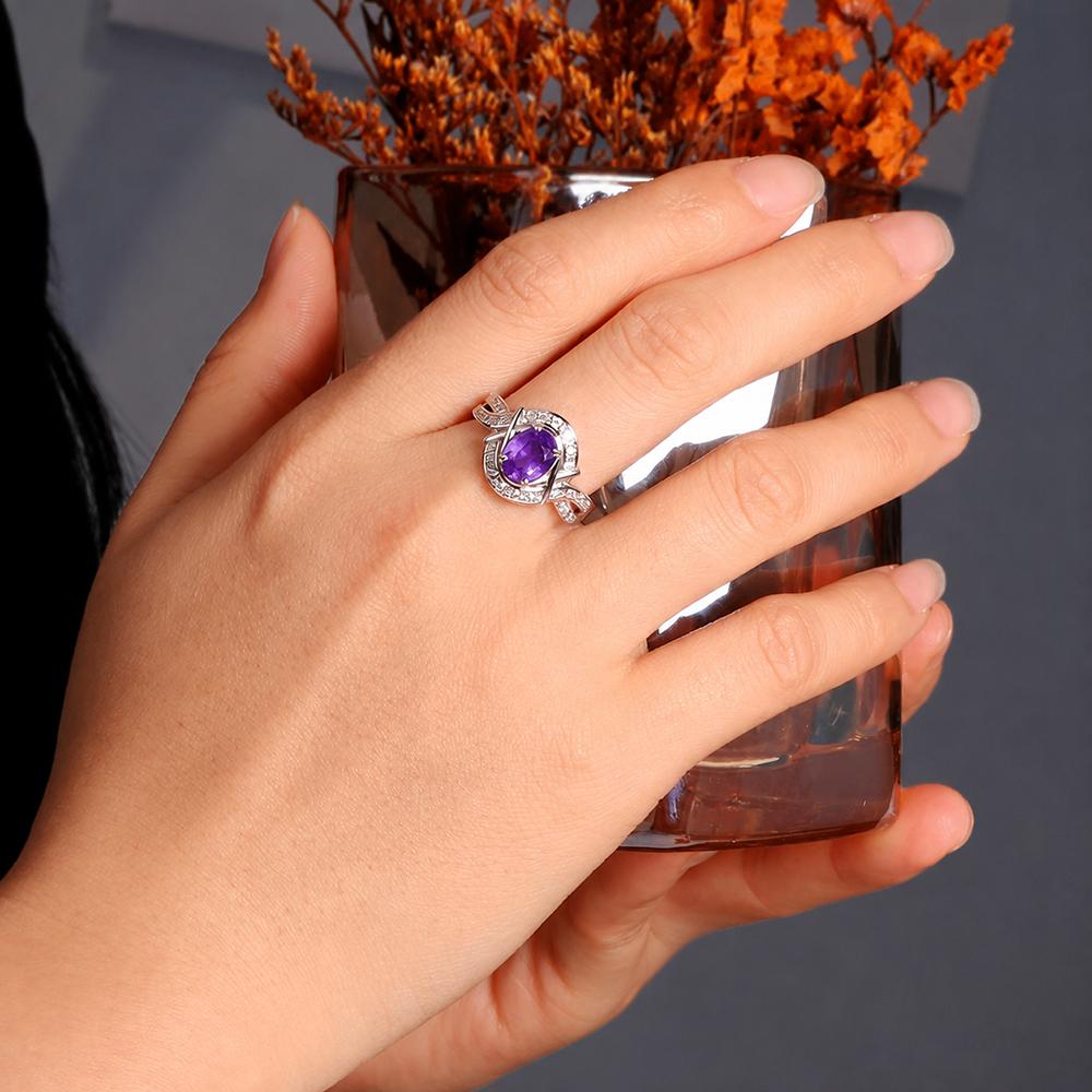 Elegant 925 Sterling Silver Ring With Natural Africa Amethyst Gemstone Fine Jewelry For Women Banquet Party Gift