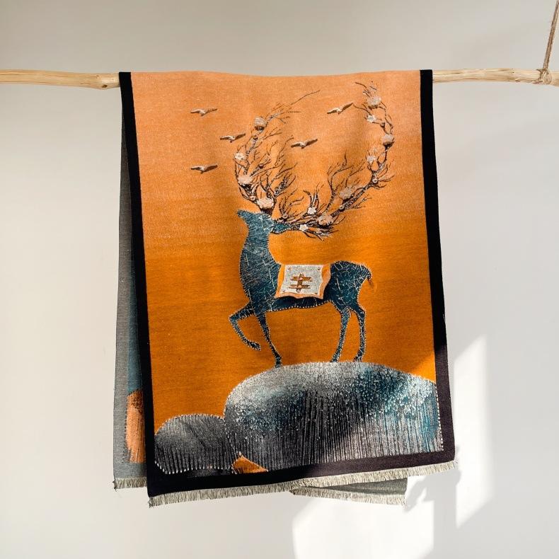 2024 Autumn/Winter New Thickened Warm Double Sided Two Tone Tassel Imitation Cashmere Scarf, High Grade Shawl Neck