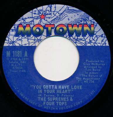 7-дюймовая пластинка SUPREMES & FOUR TOPS - You Gotta Have Love In Your Heart / M1181 Motown 1971 США Соул/Фанк Б/у