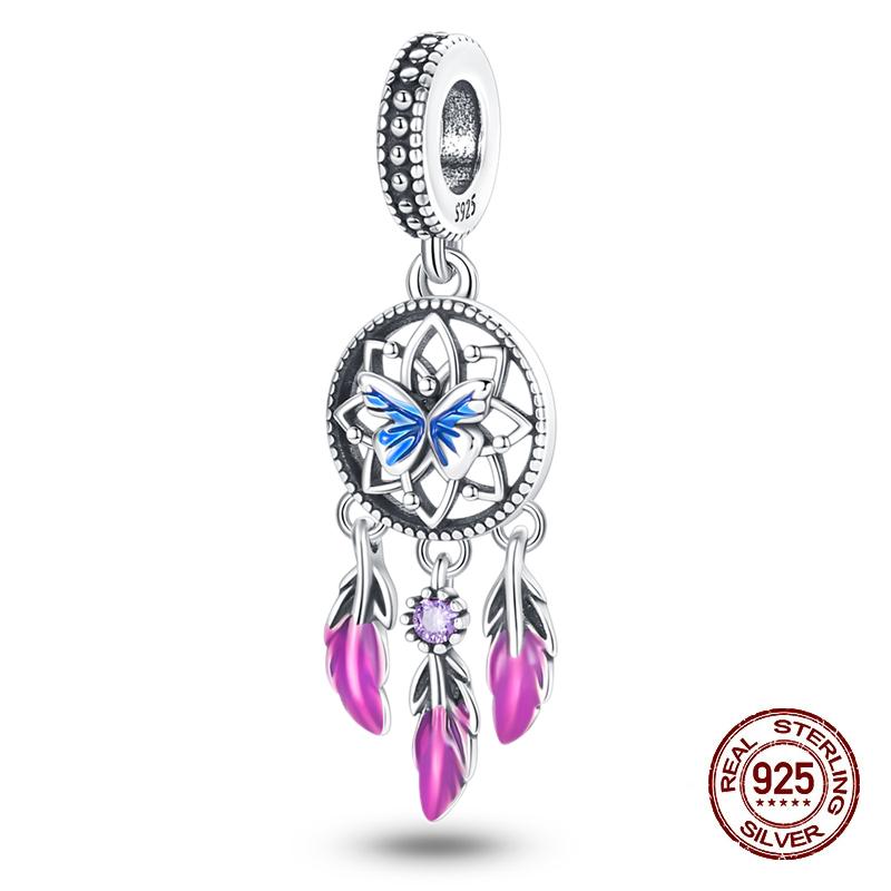 Fashion Copper Feather Colorful Luminous Dreamcatcher Charms Bead Fit Original Bracelets Exquisite Diy Jewelry Gift